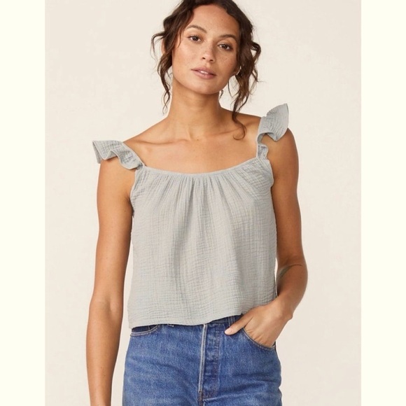 Monrow Tops - Monrow NWT Crinkle Gauze Ruffle Tank Top in Charcoal